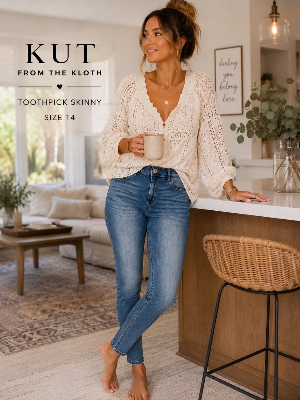 Kut From The Kloth Toothpick Skinny Ankle Jeans Size 14 High Rise Stretch Denim